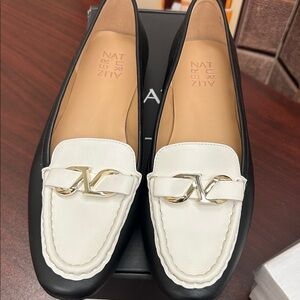 Naturalizer Black and White Loafers with Gold Accent